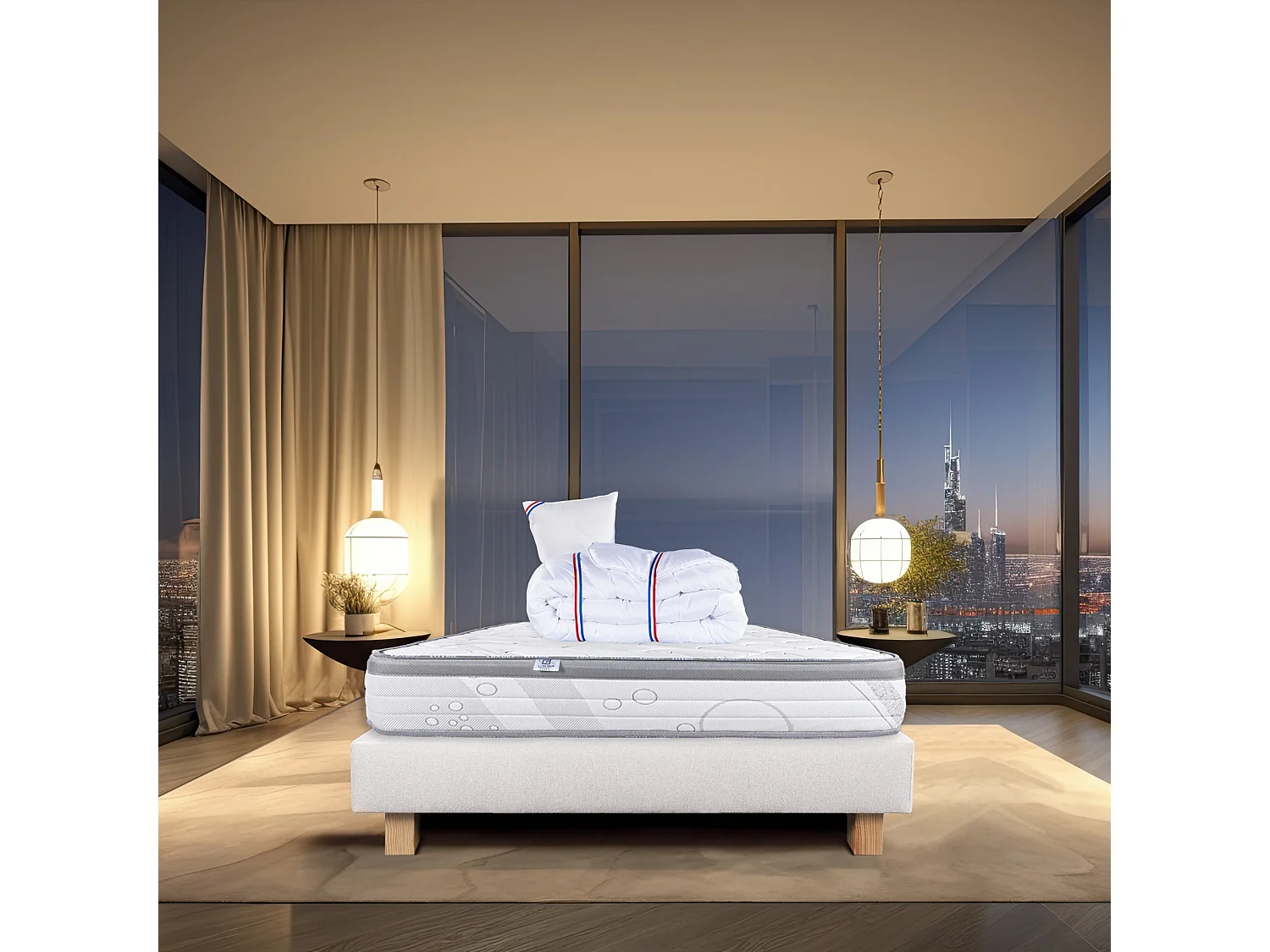 Ensemble Matelas 90x190 cm, Relaxation, 26 cm + sommier beige + oreiller + couette