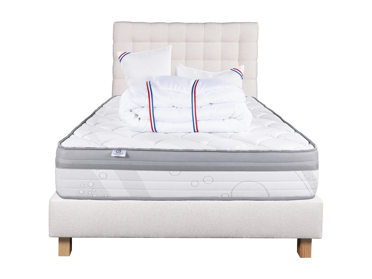 Ensemble Matelas 140x190 cm, Relaxation, 26 cm + sommier beige + 2 oreillers + couette+TDL