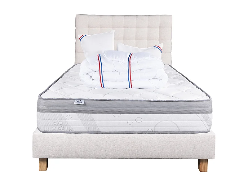 Ensemble Matelas 140x190 cm, Relaxation, 26 cm + sommier beige + 2 oreillers + couette+TDL