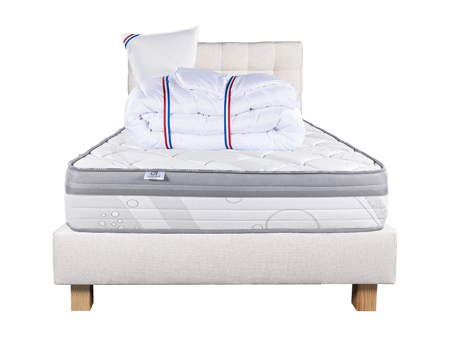 Ensemble Matelas 90x190 cm, Relaxation, 26 cm + sommier beige + oreiller + couette + TDL