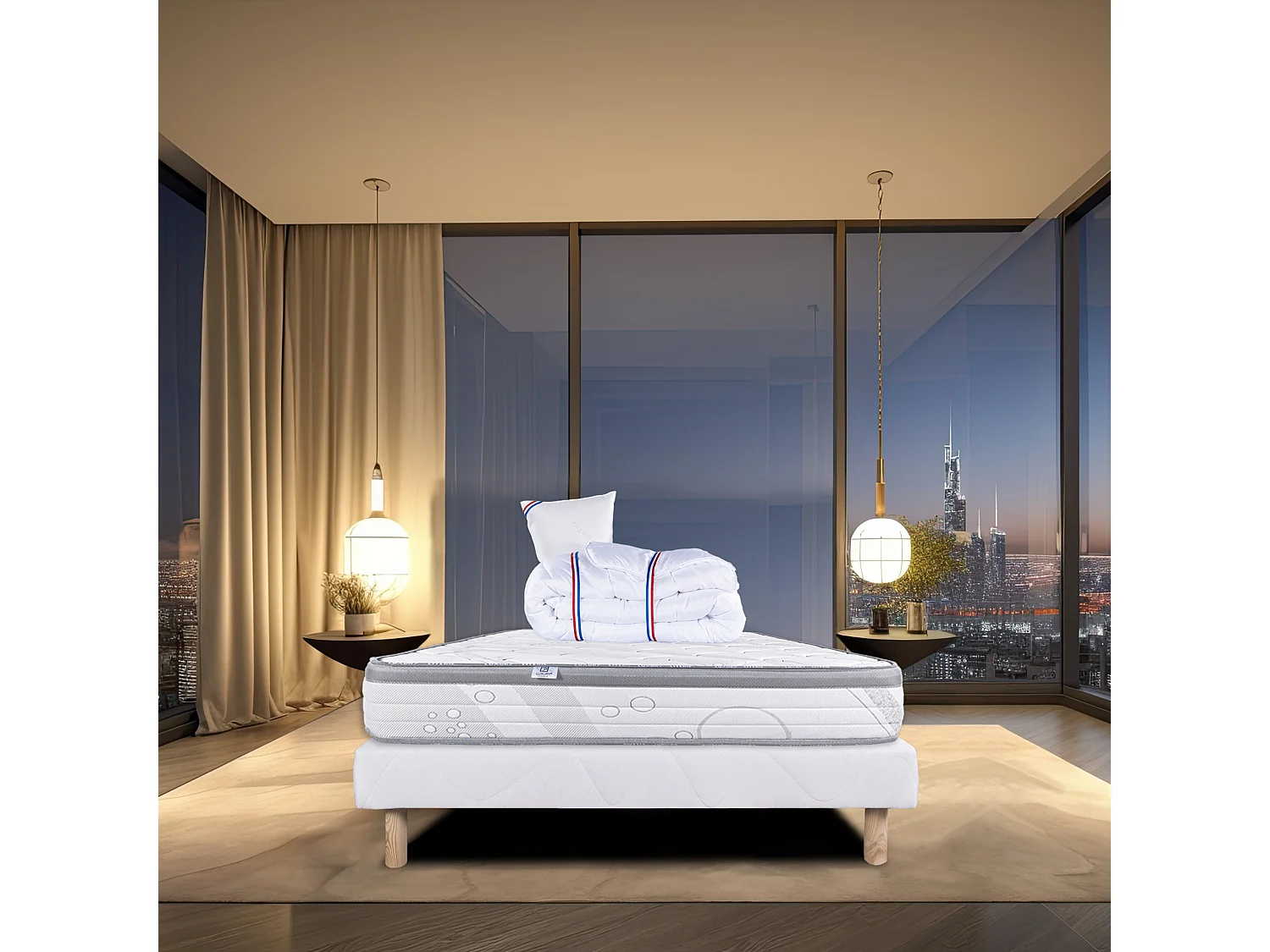 Ensemble Matelas 90x190 cm, Relaxation, 26 cm + sommier blanc + oreiller + couette