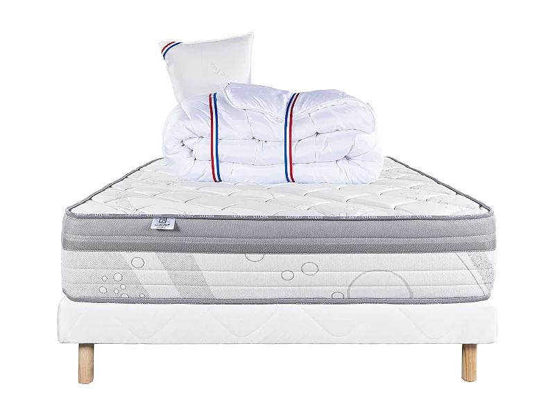 Ensemble Matelas 90x190 cm, Relaxation, 26 cm + sommier blanc + oreiller + couette