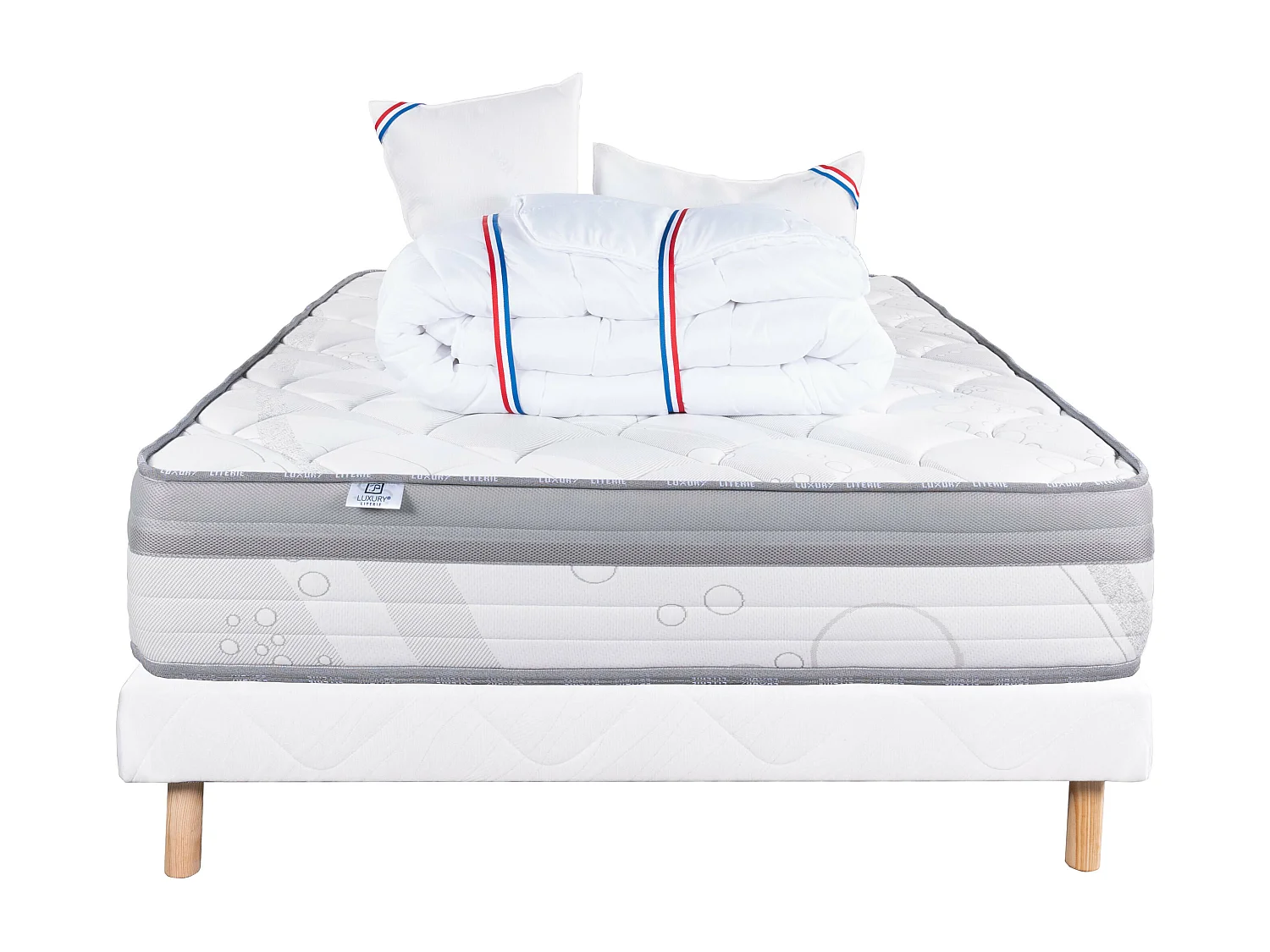 Ensemble Matelas 140x190 cm, Relaxation, 26 cm + sommier blanc + 2 oreillers + couette
