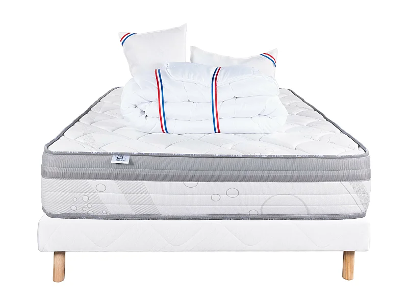 Ensemble Matelas 140x190 cm, Relaxation, 26 cm + sommier blanc + 2 oreillers + couette