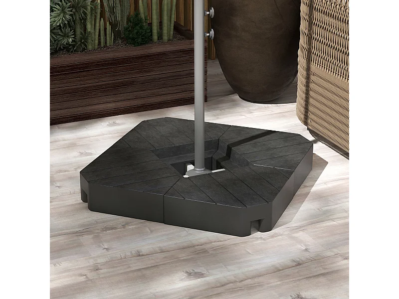 Lot de 4 dalles de lestage parasol déporté piètement croix - à lester eau ou sable - HDPE noir