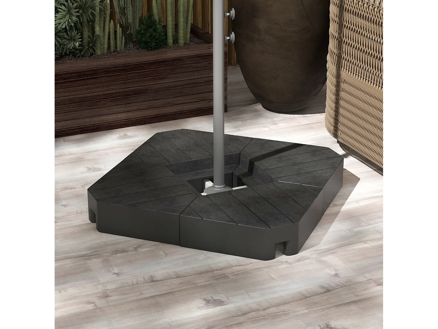 Lot de 4 dalles de lestage parasol déporté piètement croix - à lester eau ou sable - HDPE noir