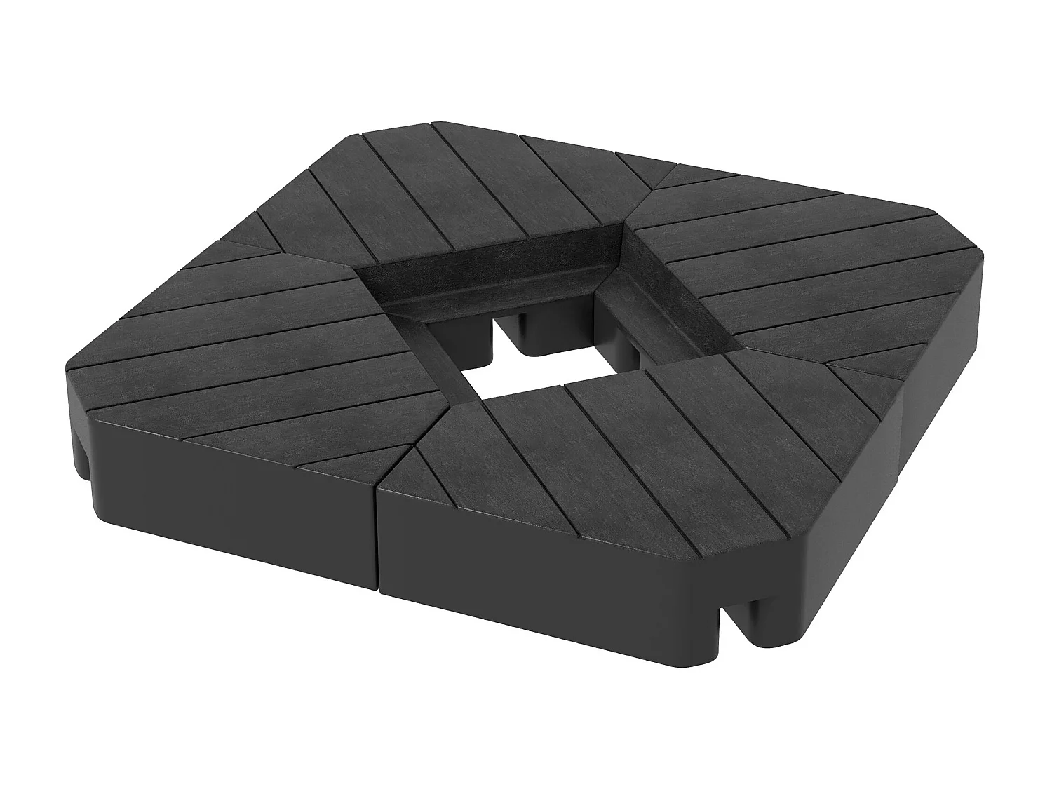 Lot de 4 dalles de lestage parasol déporté piètement croix - à lester eau ou sable - HDPE noir