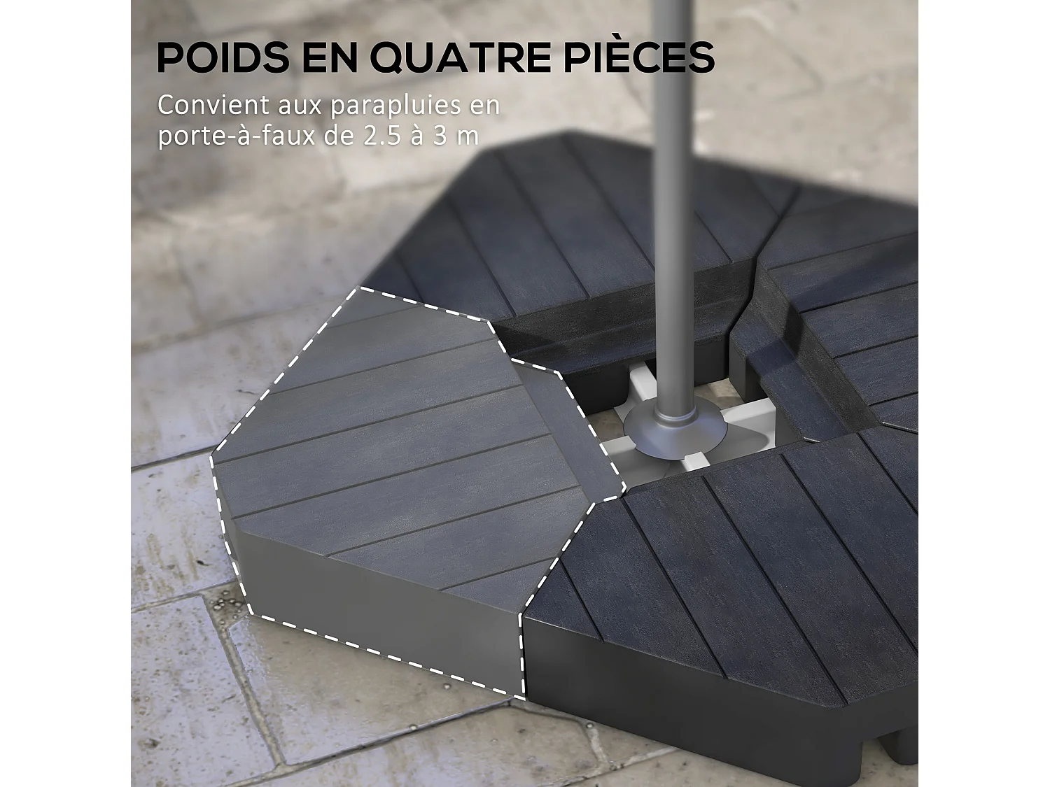 Lot de 4 dalles de lestage parasol déporté piètement croix - à lester eau ou sable - HDPE noir