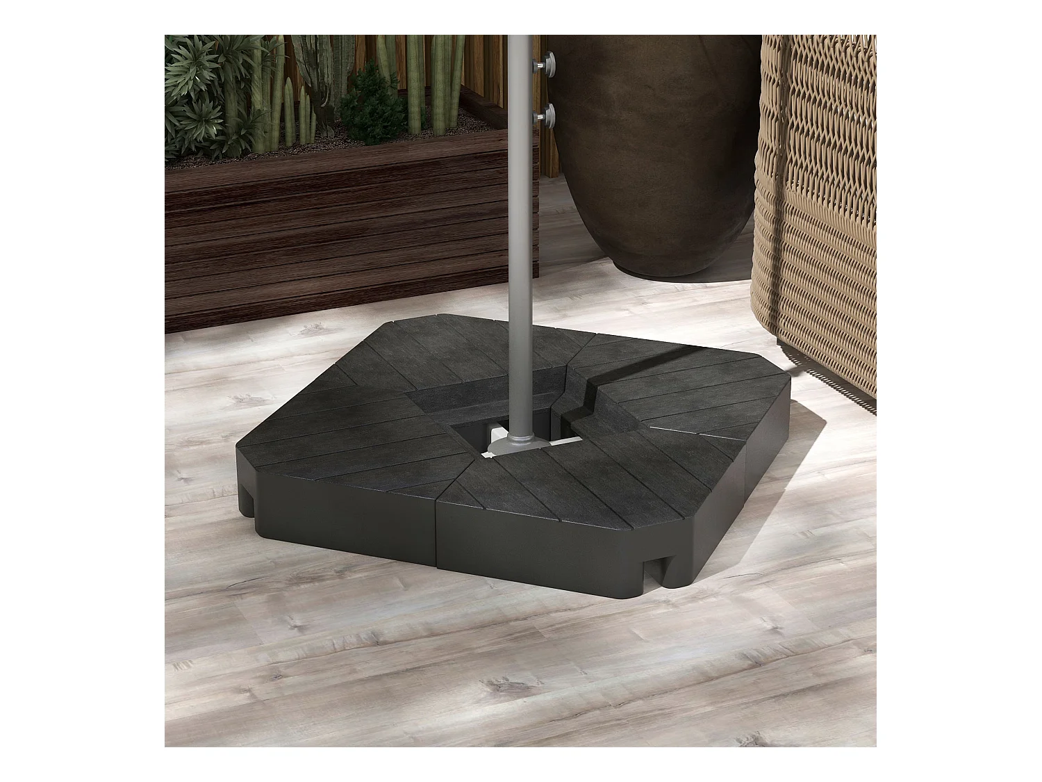 Lot de 4 dalles de lestage parasol déporté piètement croix - à lester eau ou sable - HDPE noir