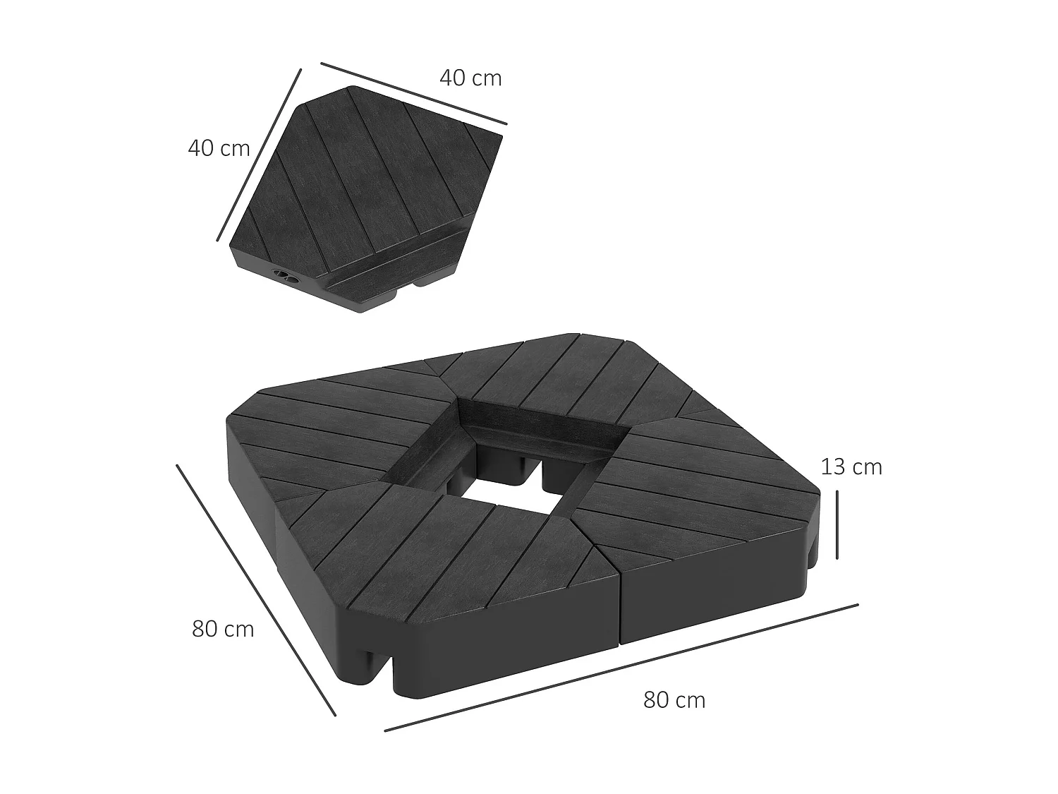 Lot de 4 dalles de lestage parasol déporté piètement croix - à lester eau ou sable - HDPE noir
