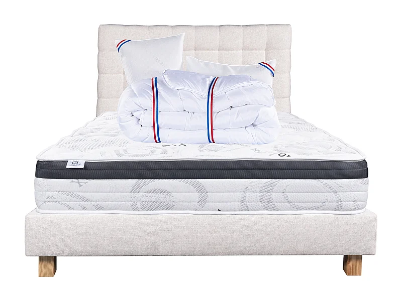 Ensemble Matelas 160x200 cm, Sleeplux, 26 cm + sommier beige + 2 oreillers + couette + TDL