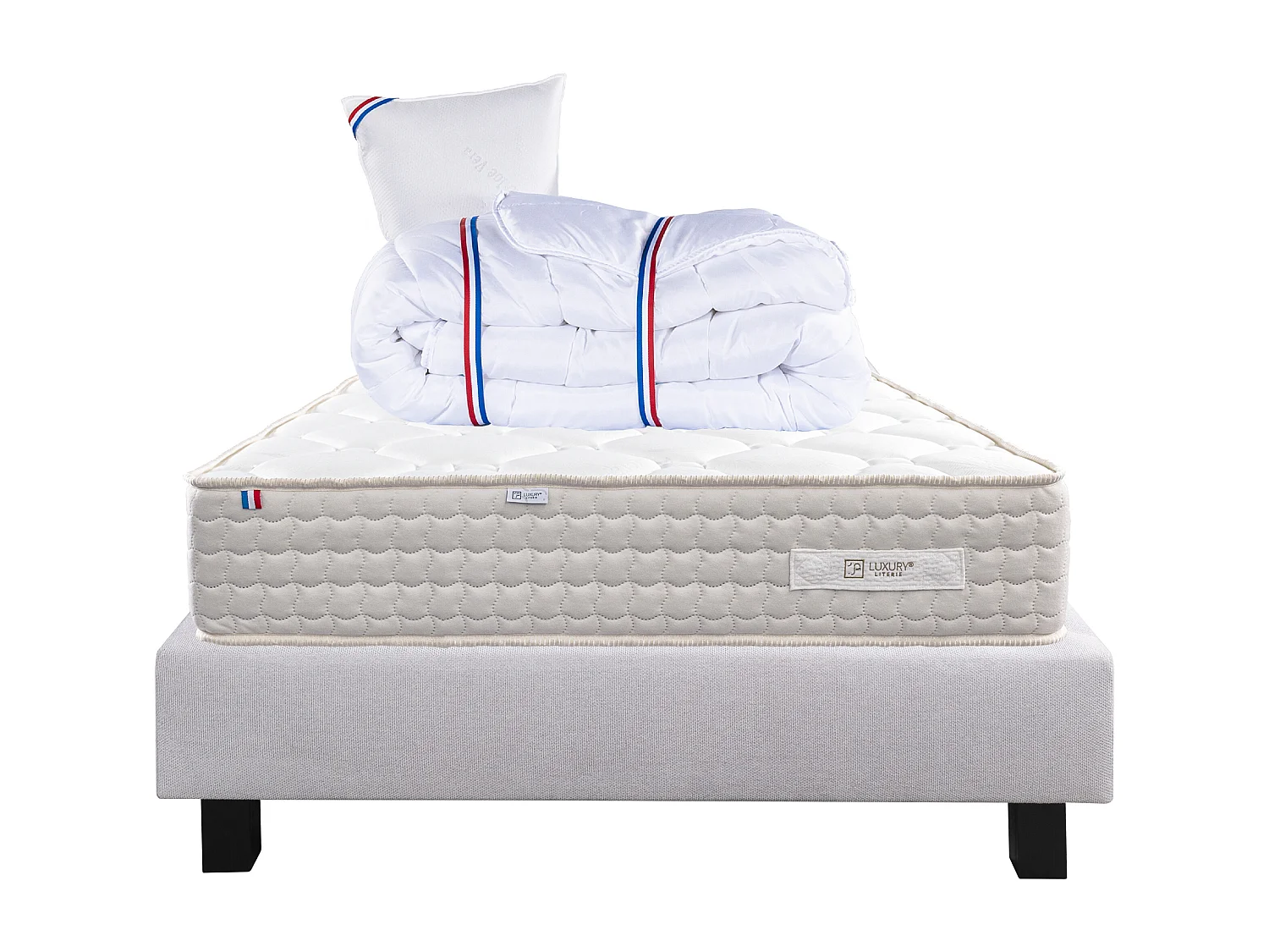 Ensemble Matelas 90x190 cm, Sublime, 20 cm + sommier gris + oreiller + couette