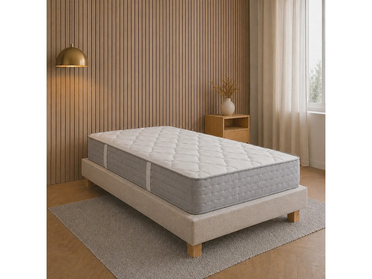 Ensemble matelas Zen, 20 cm, mousse haute densité, ferme, réversible + sommier beige ep20cm
