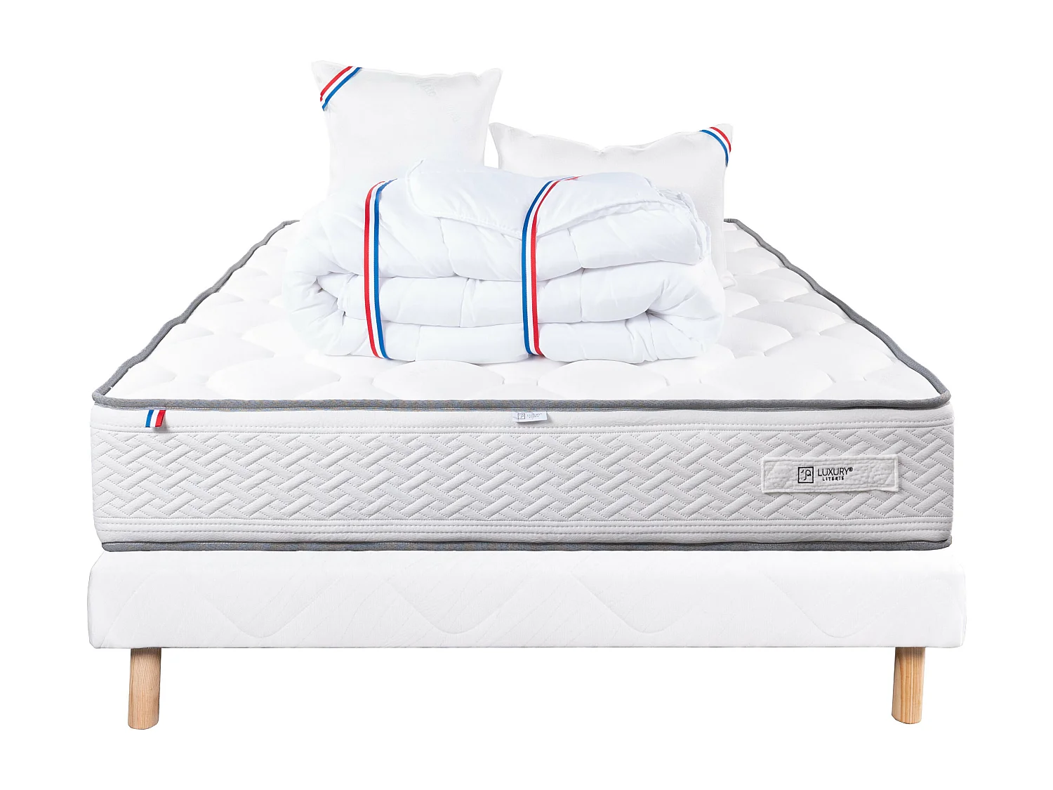 Ensemble Matelas 140x190 cm, Iris, 20 cm + sommier blanc + 2 oreillers + couette