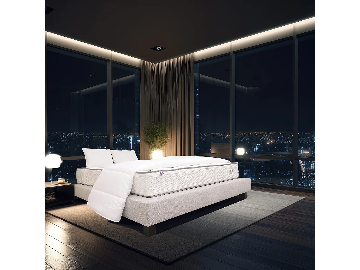 Ensemble Matelas 140x190 cm, Iris, 20 cm + sommier gris + 2 oreillers + couette