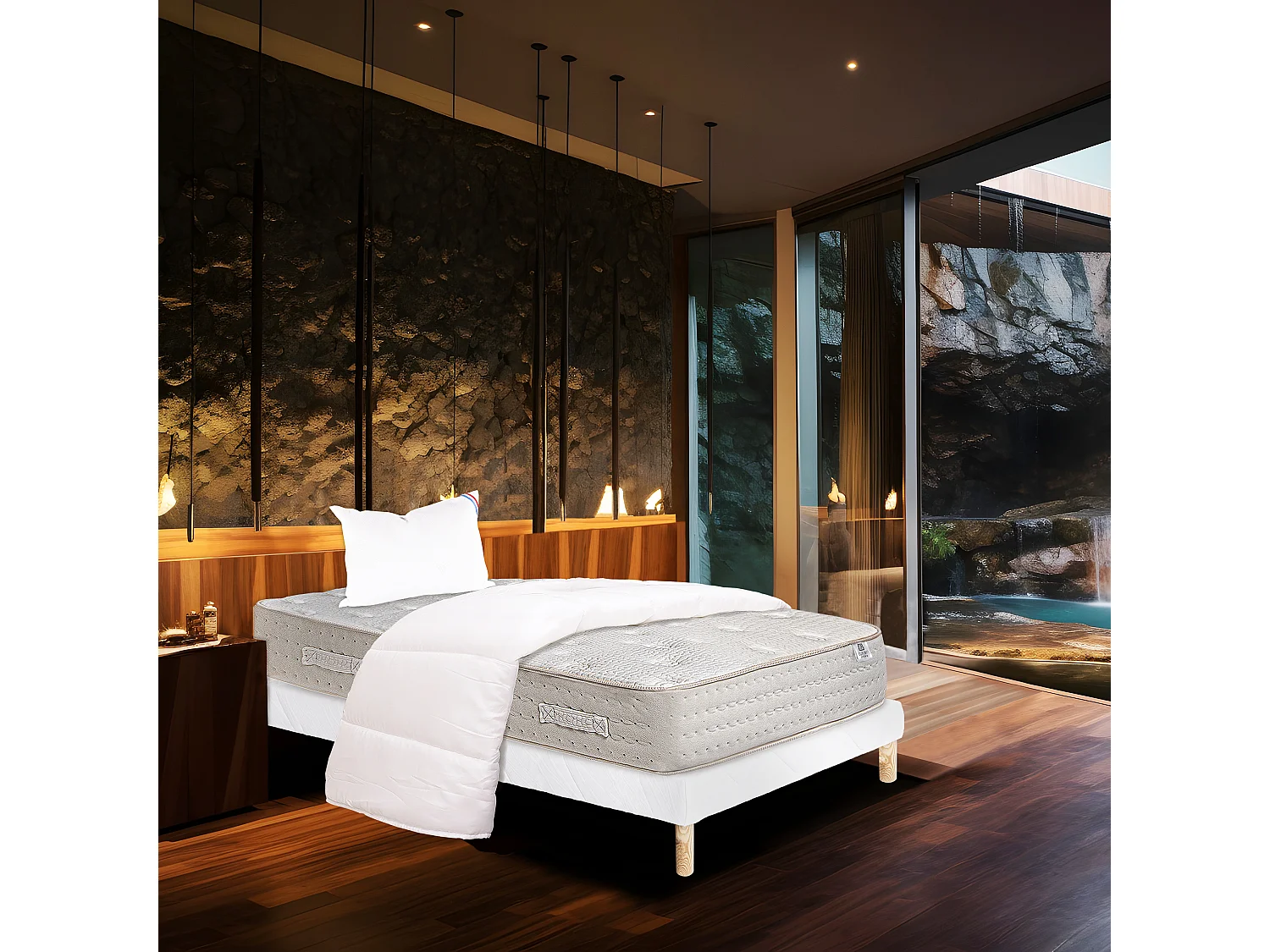 Ensemble Matelas 90x190 cm, Purlux, 26 cm + sommier blanc + oreiller + couette