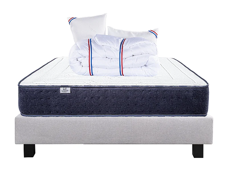 Ensemble Matelas 140x190 cm, Nuage, 24 cm + sommier gris + 2 oreillers + couette