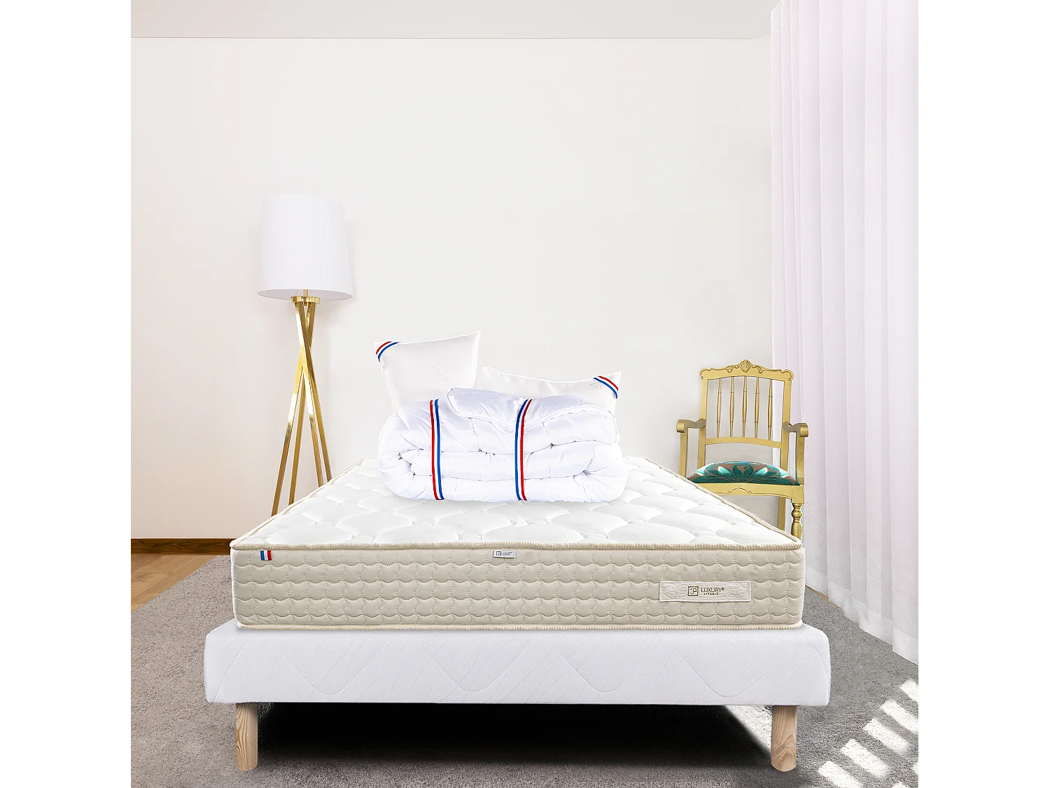 Ensemble Matelas 140x190 cm, Sublime, 20 cm + sommier blanc + 2 oreillers + couette