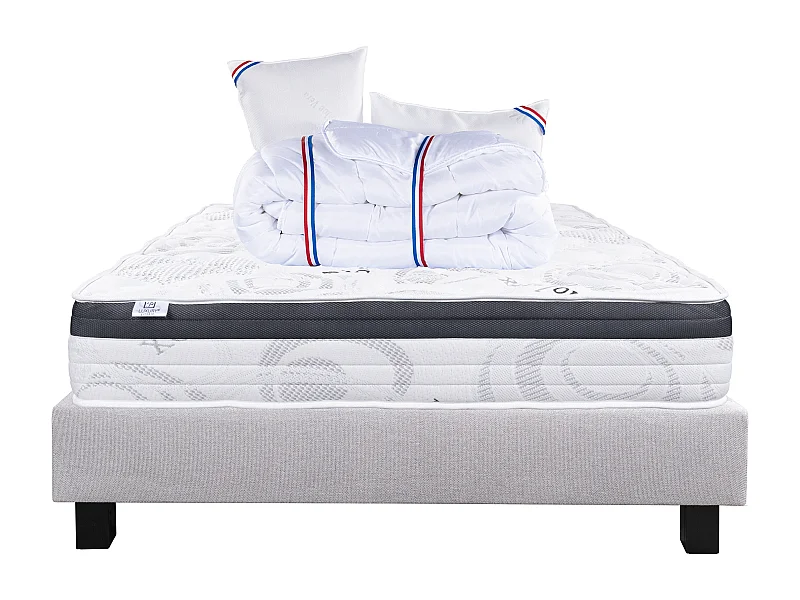 Ensemble Matelas 140x190 cm, Sleeplux, 26 cm + sommier gris + 2 oreillers + couette