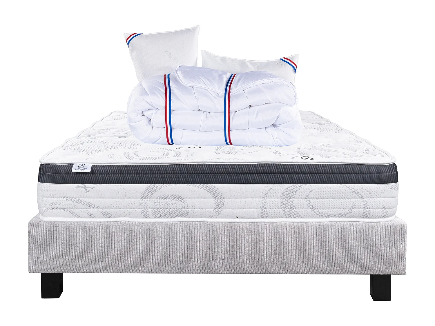 Ensemble Matelas 140x190 cm, Sleeplux, 26 cm + sommier gris + 2 oreillers + couette