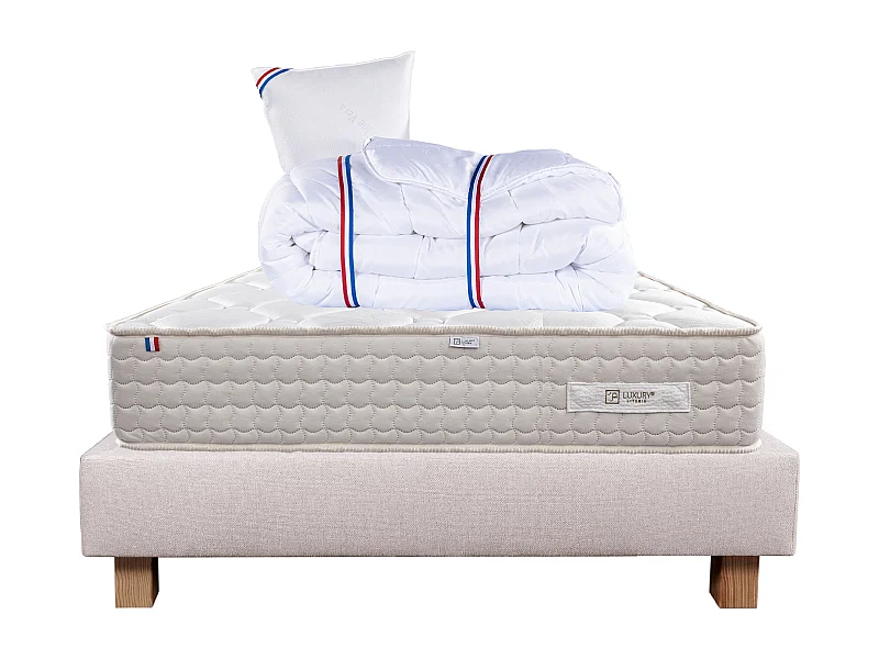 Ensemble Matelas 90x190 cm, Sublime, 20 cm + sommier beige + oreiller + couette