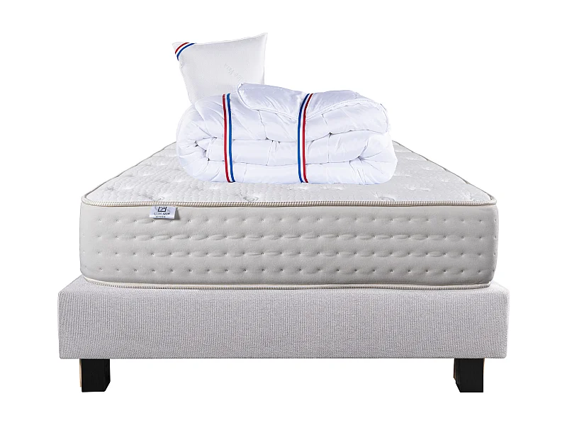 Ensemble Matelas 90x190 cm, Purlux, 26 cm + sommier gris + oreiller + couette