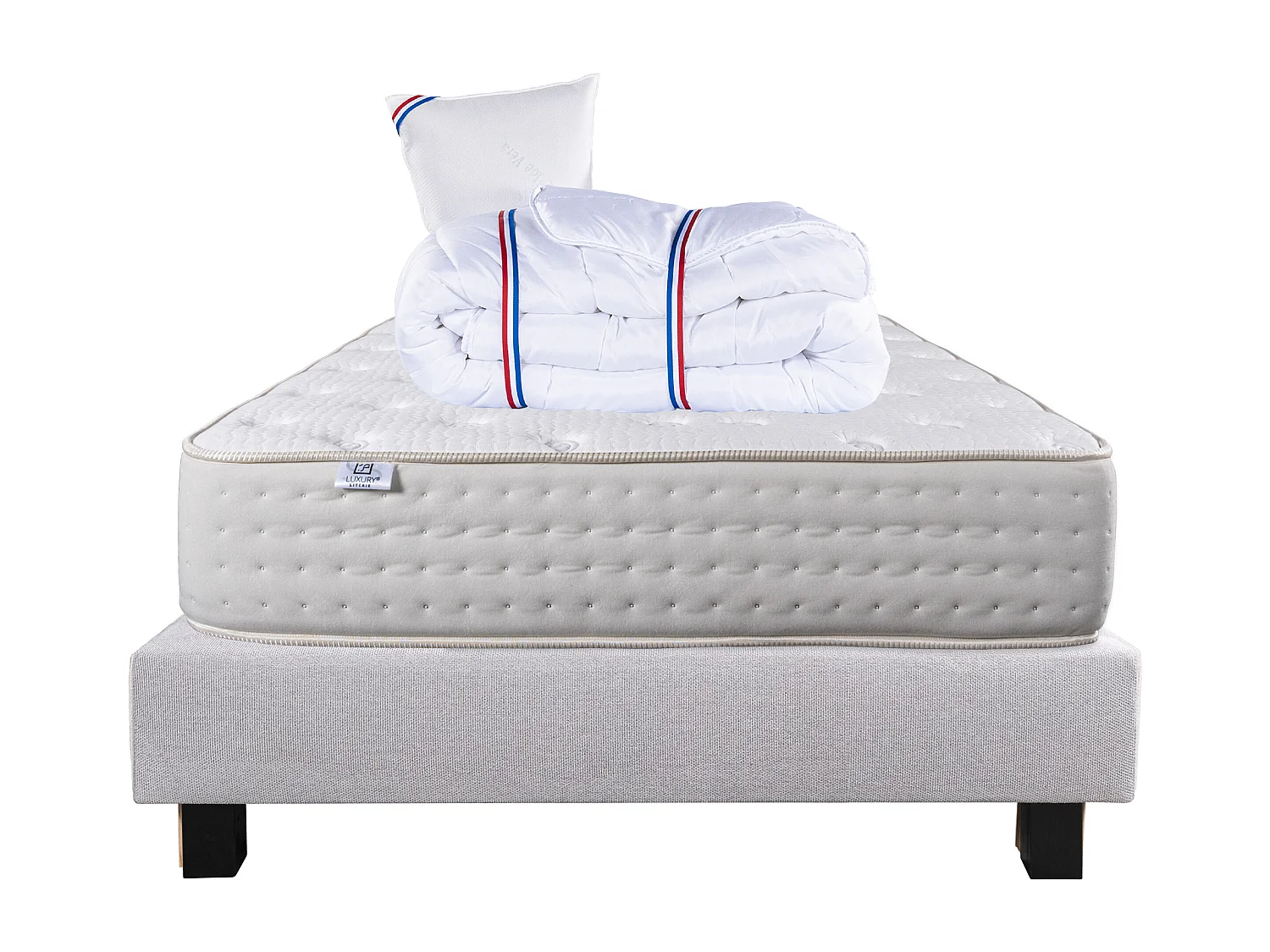 Ensemble Matelas 90x190 cm, Purlux, 26 cm + sommier gris + oreiller + couette