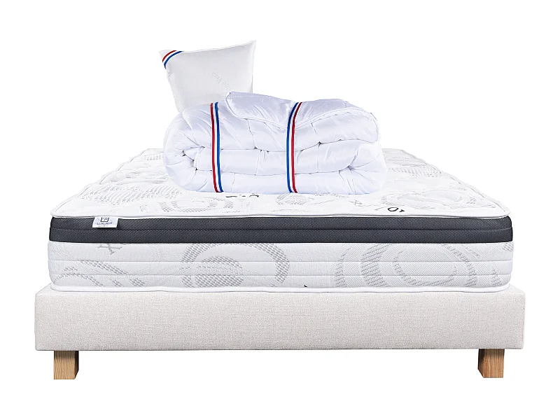 Ensemble Matelas 90x190 cm, Sleeplux, 26 cm + sommier beige + oreiller + couette