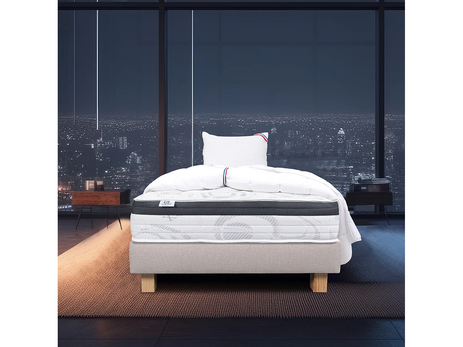 Ensemble Matelas 90x190 cm, Sleeplux, 26 cm + sommier beige + oreiller + couette