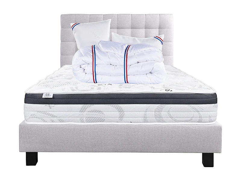 Ensemble Matelas 160x200 cm, Sleeplux, 26 cm + sommier gris + 2 oreillers + couette + TDL