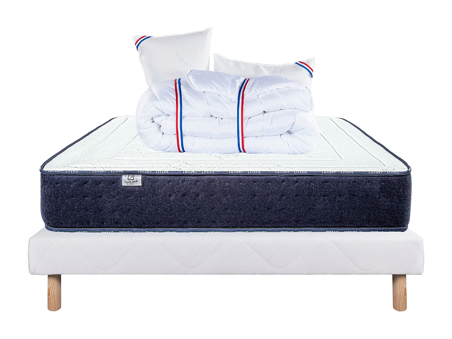 Ensemble Matelas 140x190 cm, Nuage, 24 cm + sommier blanc + 2 oreillers + couette