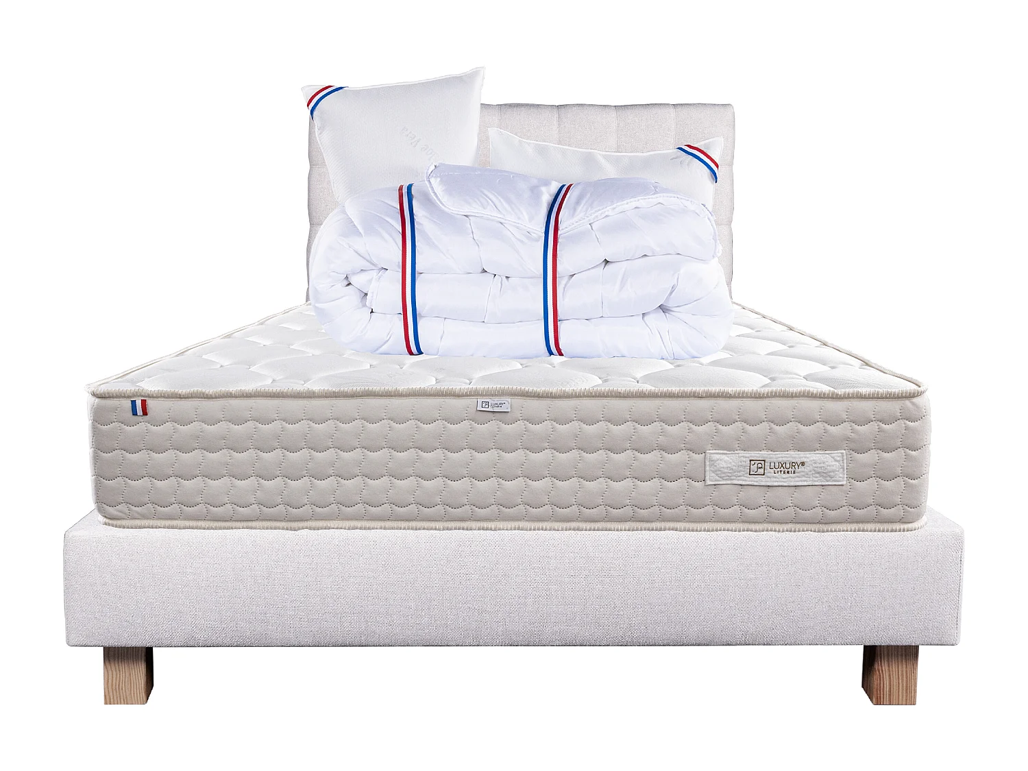 Ensemble Matelas 140x200 cm, Sublime, 20 cm + sommier beige + 2 oreillers + couette