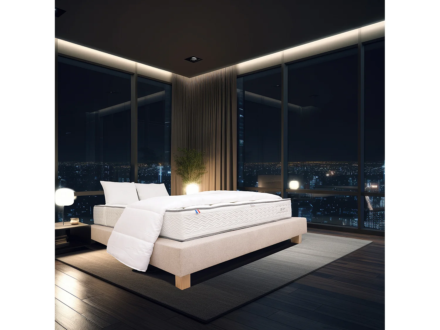 Ensemble Matelas 160x200 cm, Iris, 20 cm + sommier beige + 2 oreillers + couette