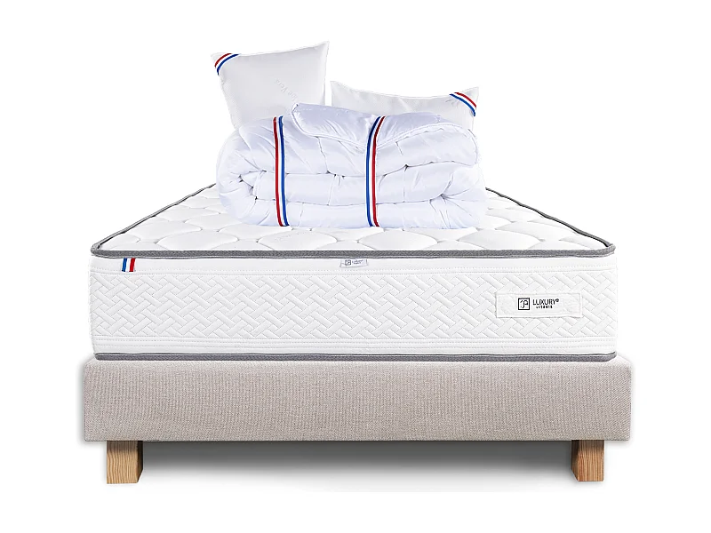 Ensemble Matelas 160x200 cm, Iris, 20 cm + sommier beige + 2 oreillers + couette