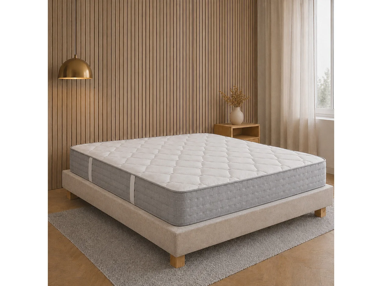Ensemble matelas Zen, 20 cm, mousse haute densité, ferme, réversible + sommier beige ep20cm