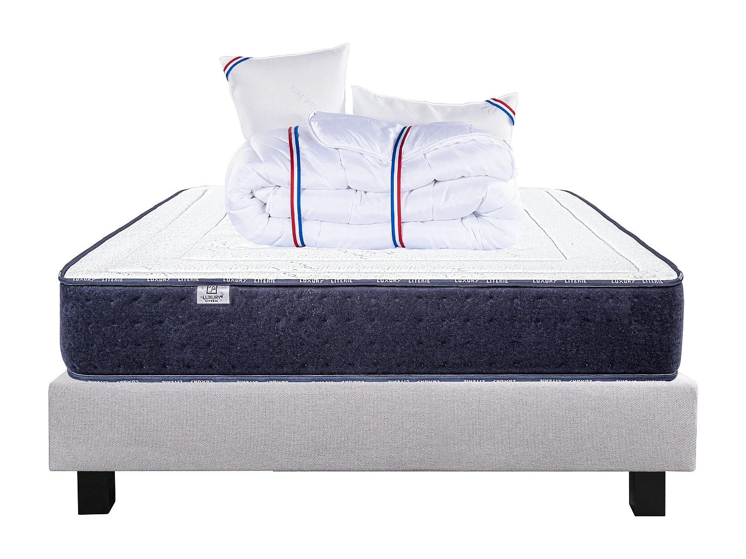 Ensemble Matelas 140x200 cm, Nuage, 24 cm + sommier gris + 2 oreillers + couette