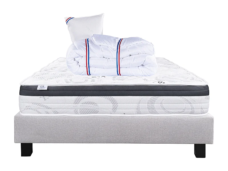 Ensemble Matelas 90x190 cm, Sleeplux, 26 cm + sommier gris + oreiller + couette