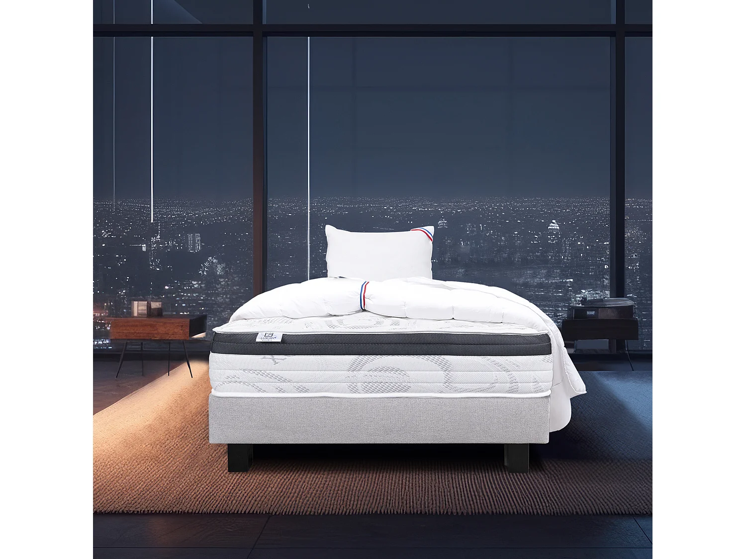 Ensemble Matelas 90x190 cm, Sleeplux, 26 cm + sommier gris + oreiller + couette
