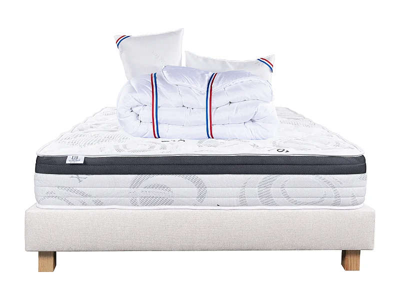 Ensemble Matelas 160x200 cm, Sleeplux, 26 cm + sommier beige + 2 oreillers + couette