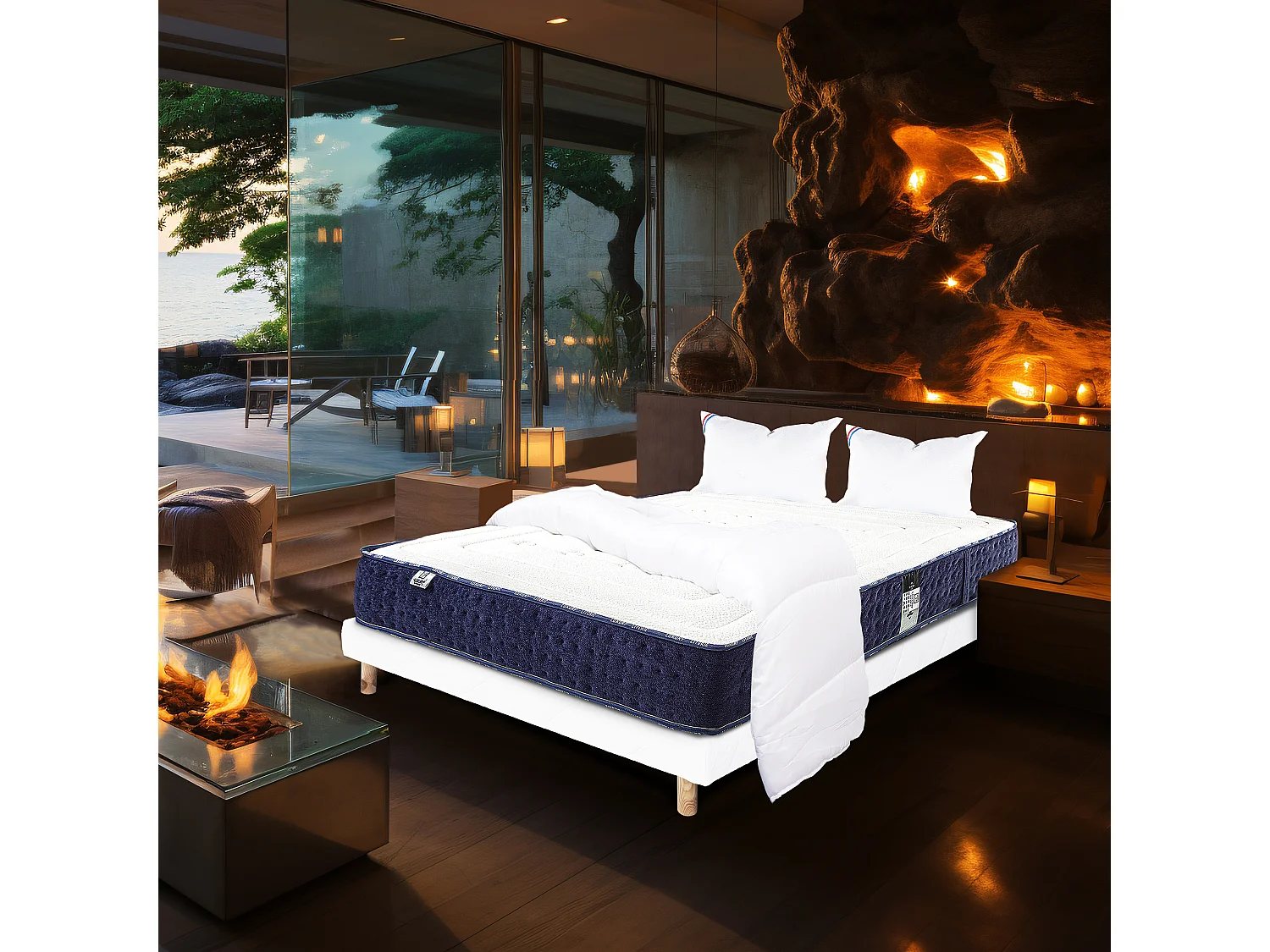 Ensemble Matelas 140x200 cm, Nuage, 24 cm + sommier blanc + 2 oreillers + couette