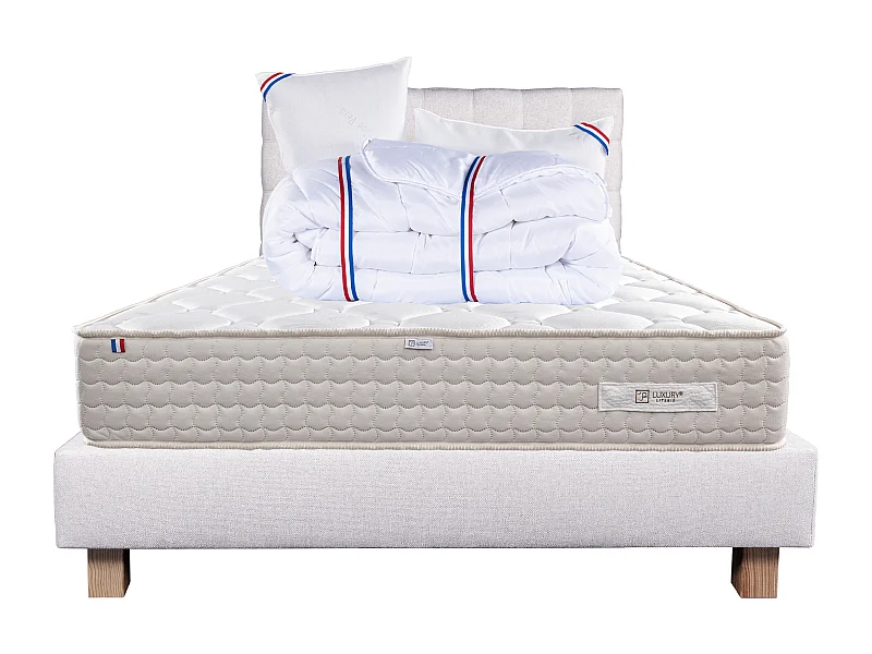 Ensemble Matelas 140x190 cm, Sublime, 20 cm + sommier beige + 2 oreillers + couette