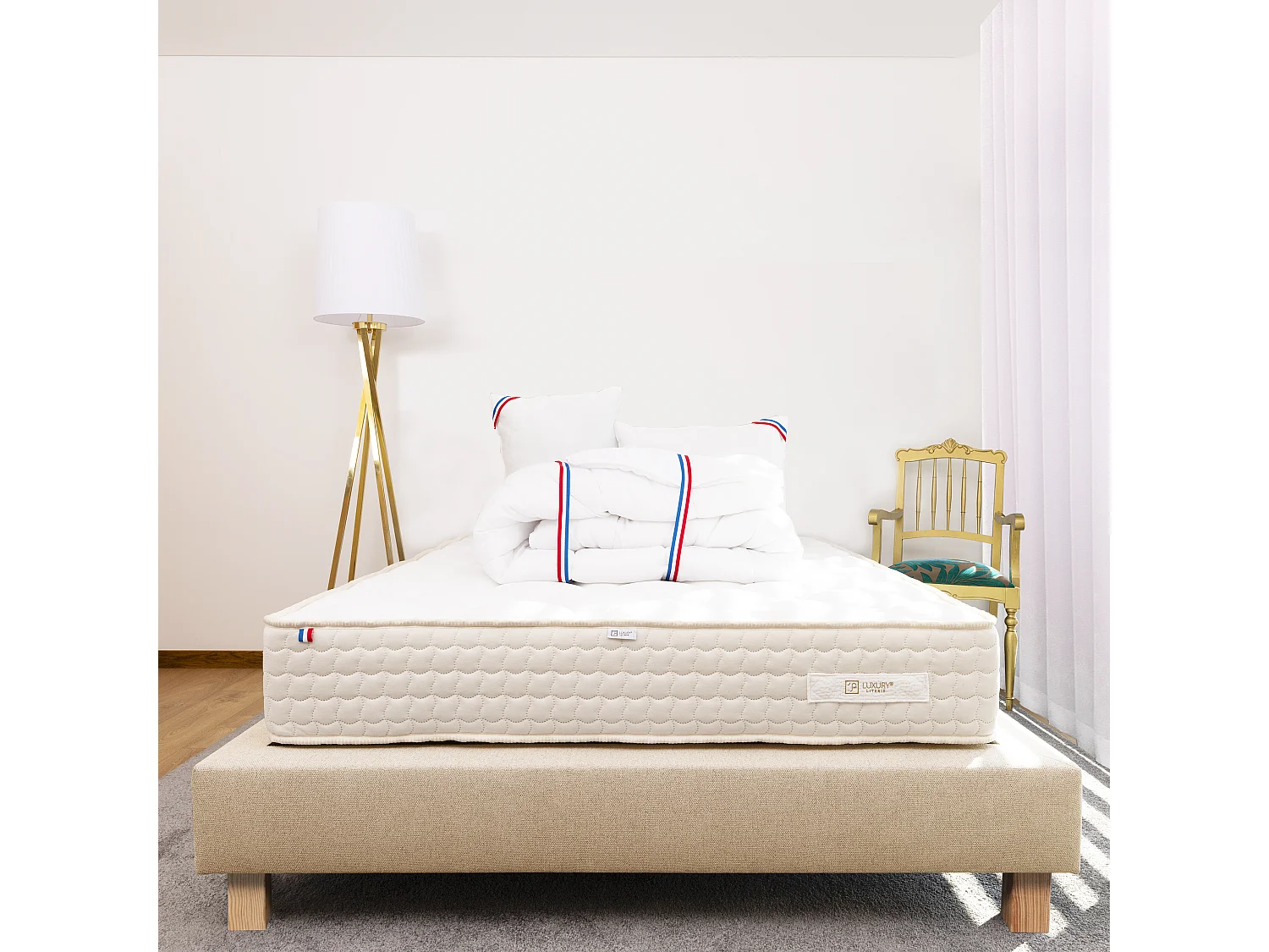 Ensemble Matelas 140x190 cm, Sublime, 20 cm + sommier beige + 2 oreillers + couette