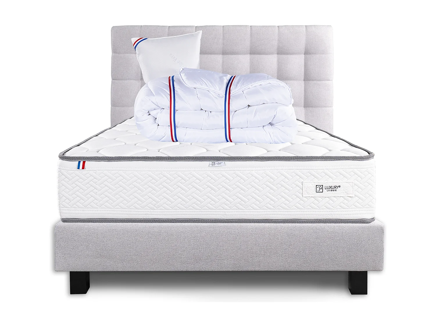 Ensemble Matelas 90x190 cm, Iris, 20 cm + sommier gris + oreiller + couette + TDL