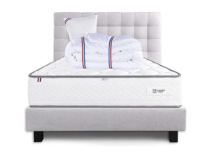 Ensemble Matelas 90x190 cm, Iris, 20 cm + sommier gris + oreiller + couette + TDL