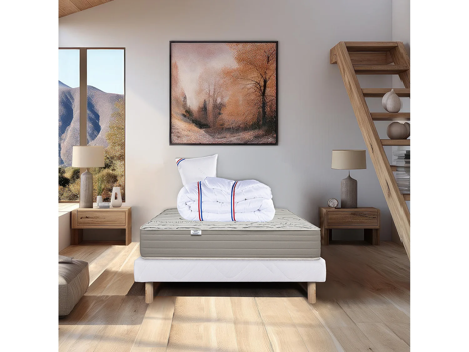 Ensemble Matelas 90x190 cm, Organic Cotton, 24 cm + sommier blanc + oreiller + couette