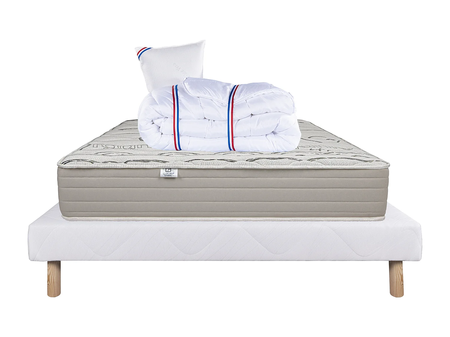 Ensemble Matelas 90x190 cm, Organic Cotton, 24 cm + sommier blanc + oreiller + couette