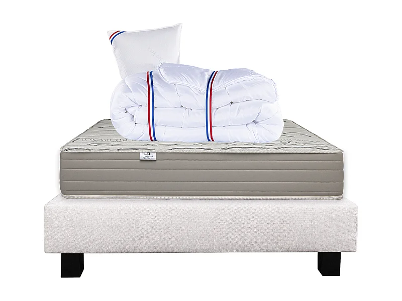 Ensemble Matelas 90x190 cm, Organic Cotton, 24 cm + sommier beige + oreiller + couette