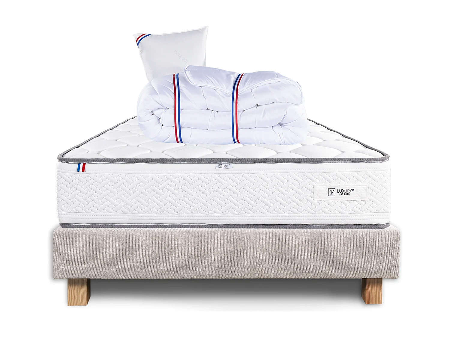 Ensemble Matelas 90x190 cm, Iris, 20 cm + sommier beige + oreiller + couette