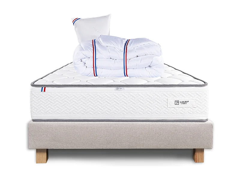 Ensemble Matelas 90x190 cm, Iris, 20 cm + sommier beige + oreiller + couette