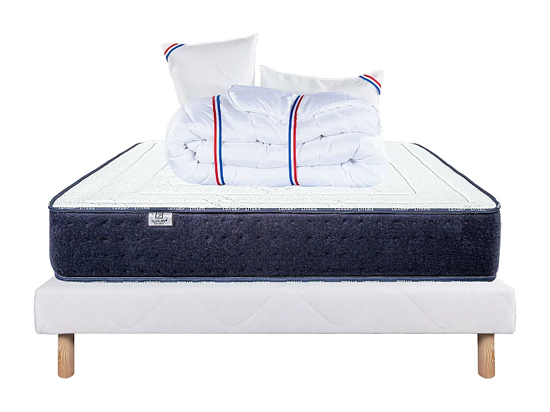 Ensemble Matelas 160x200 cm, Nuage, 24 cm + sommier blanc + 2 oreillers + couette